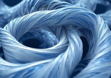 Blue White Linen Thread Close Up Structure 3D Artwork Abstract Background. Cotton Textile Fibre Stunning Macro Photography Three Dimension Visualisation Art Illustration. Light Blue Material Backdrop